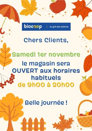 Ouverture classique samedi 1er novembre 2025