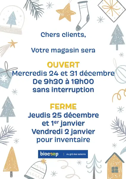 Horaires exceptionnels pour les Fêtes de fin d'année